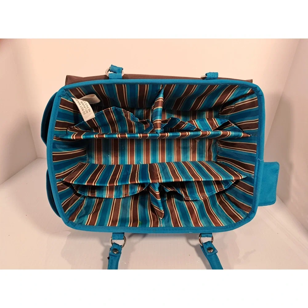 Brown and Teal Blue Multi Pocket Craft Caddy Organizer with Bottom Tray Storage